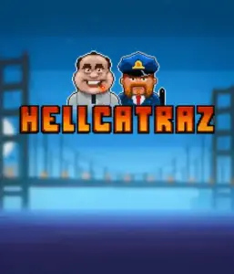 Enter the thrilling world of the Hellcatraz game by Relax Gaming, showcasing a comic-style prisoner and a guard with the infamous Alcatraz prison and San Francisco skyline in the background. This image portrays the light-hearted escapade of an Alcatraz-inspired game, perfect for fans of retro gaming, delivering a captivating gaming experience. 